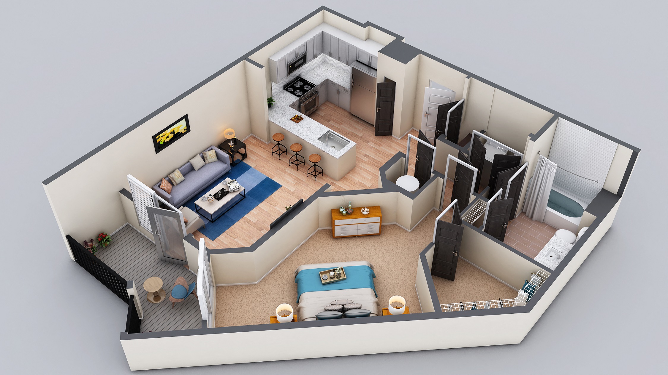 Floor plan for 1 bed, 1 bath, 888 sqft